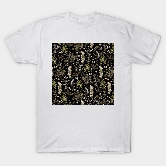 Vintage Wildflowers on Dark Background T-Shirt by matise